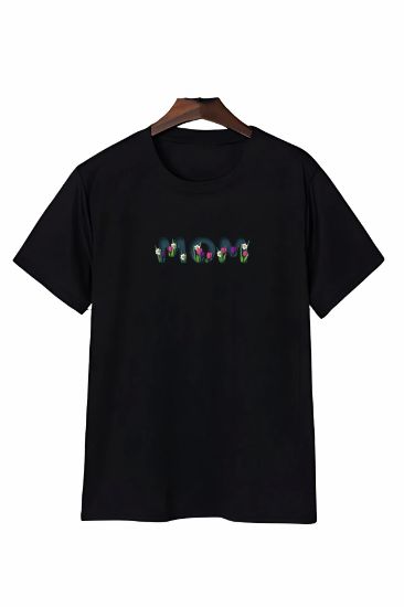 Anneler Gününe Özel Tasarım Mom Çiçek Baskılı T-shirt - Siyah resmi